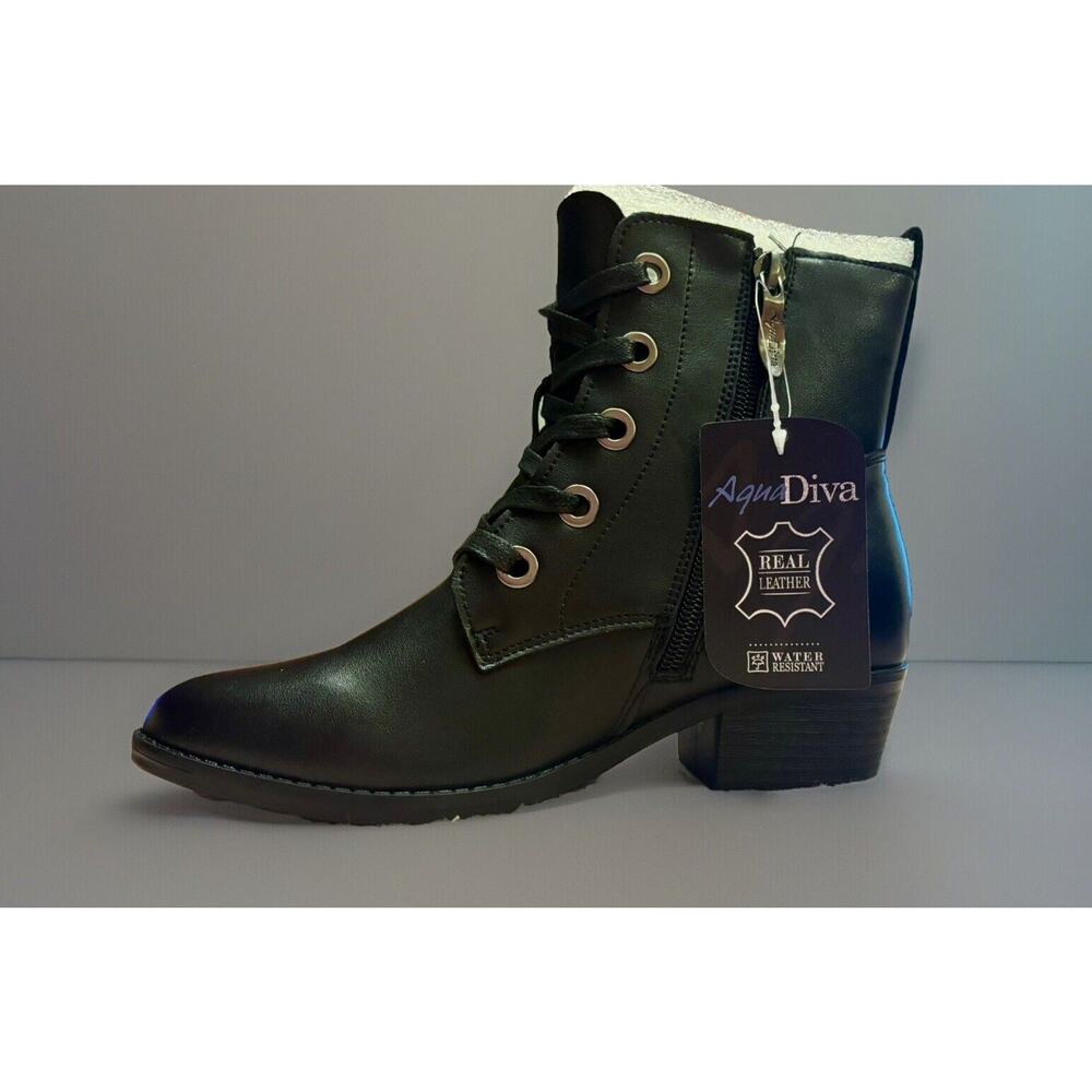 NIB Aqua Diva Darie La Diva Black Leather Ankle Booties Womens Size EU36/US 5.5